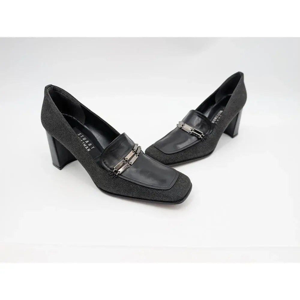 Stuart Weitzman Square Toe Women's Heels Sz 7 Minimalist Academia Black and Gray